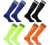 GVSAVY 4 pairs of children's football socks, over the knee sports socks, stretch training socks, unisex running socks, suitable for children aged 5-12 (dark blue, orange, black, neon green)
