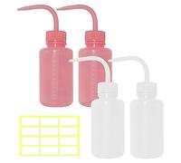 GVSAVY 4PCS 150ml Wash Bottles, 1 Label Sticker, Plastic Wash Bottles with Curved Spout, Squeeze Bottles with Narrow Mouth, Anti-Spill Watering Can for Plant Watering