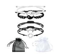 GVSAVY 4Pcs Black and White Braided Hand Ropes with 4Pcs Gauze Bags, Tai Chi and Yin Yang Friendship Bracelets, Sun and Moon Bracelets, Neutral Adjustable Jewelry