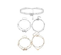 GVSAVY 5 Pack Anklets, Butterfly Anklets, Silver Double Layer Anklets, Summer Barefoot Beach Anklets, Adjustable Women's Foot Jewelry, Suitable for Anniversary, Wedding, Part