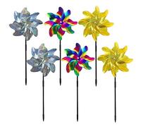 GVSAVY 6 Pack Bird Repelling Windmill Windmill Bird Repelling Reflective Garden Bird Repelling Windmill Pigeon Resistant Windmill For Orchard Garden Yard Farm Field (Gold Silver Gradient Color)