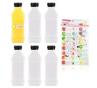 GVSAVY 6 Pack Clear Juice Bottles, 1 Sheet Fruit Sticker, 250ml Beverage Container, PET Empty Beverage Bottle With Lid,reusable clear bottle,Suitable for milk, juice (black lid)