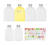 GVSAVY 6 Pack Clear Juice Bottles (100ml+200ml), 1 Fruit Sticker, Flat Beverage Container, Drink Empty Bottle With Aluminum Lid, Reusable Transparent Flat Bottle, Suitable For Milk, Juice