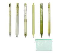 GVSAVY 6-pack Gel Pen Set, With 1 File Bag, 5 0.5mm Quick-drying Smooth Black Gel Pens, 1 Green Highlighter, Replaceable Refills