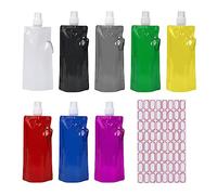 GVSAVY 8 Foldable Water Bags with 1 Sticker, 480ml Colorful Water Bags, Portable Sports Water Bags with Ring Water Belt, Suitable for Outdoor Sports, Cycling, Jogging, Traveling