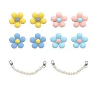 GVSAVY 8 PCS Flower Shoe Charms, And 2 PCS Pearl Shoe Chains, Detachable Resin Flower Charms for Kids Womens Alligator Leather Clog Accessories Party Favors (Pink, Yellow, Light Blue, Dark Blue)