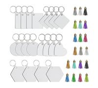 GVSAVY 80Pcs Keyring Set, 20Pcs Each of MDF Hang Tags, Rings, Clips and Tassels, Blank Sublimation Keyrings for DIY Crafts