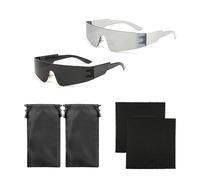 GVSAVY Futuristic Sunglasses, Punk Style Reflective Glasses, Frameless Party Glasses (Silver, Black) with 2 Cases and 2 Cloths