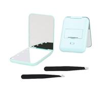 GVSAVY Lighted Makeup Mirror, 1x/3x Magnifying, With 2 Tweezers, Handheld Folding, Travel Portable (Light Green)