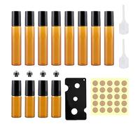 GVSAVY Pack of 12 Essential Oil Roll-On Bottles, Brown Glass Roll-On Bottles, Portable Travel Dispenser Bottles, Refillable Containers, Suitable for Essential Oils, Perfumes, Lotions