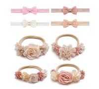 GVSAVY Set of 8 Kids Headbands, Flower & Ribbon Headbands, Elastic Nylon Bowknots, Unisex Kids Hair Accessories for Party, Wedding, Baby Shower, Birthday