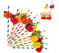 GVSS 50 x Cocktail Straws 19.8 cm, 3D Pineapple Biodegradable Paper Straws, Summer Party Decorations for Birthdays, Weddings, Bars and Beach Parties, Hawaii Style