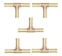 GVSS 5pcs 8mm T Shape Brass Hose Connector 3 Way Brass Hose Connector Barbed Connector for Air Pipe, Fuel, Water and Diesel