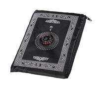 GVSS Islamic Travel Prayer Mat, Black, 60 x 100 cm, Foldable Pocket Prayer Mat with Built-in Compass and Carry Bag, Ideal for Travelling and Daily Prayer