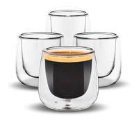 GVTECH Double Walled Espresso Cups 80 ml, Expresso Glass Coffee Cup Set of 4, Small Mugs for Ristretto, Macchiato, Cortado, Heat-Resistant, Fit Espresso Machines, Great Gift (4, 80 ML)