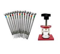Gvvsjgdbis 1Pcs Watch Case Press Medium Heavy Duty Watch Case Pressing Tool with 12 Nylon Dies for Watch Repair & 13Pcs 0.6Mm-2.0Mm Watchmakers Screwdrivers Set Slotted Flat Screwdrivers Set