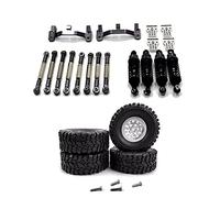Gvvsjgdbis 2 Set RC Car Part: 1 Set Metal Pull Rod Tie Rod Pull Rod Base & 1 Set Metal Wheel Rim Tyre Tires Set