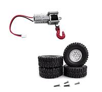 Gvvsjgdbis 2 Set RC Car Part: 1 Set Metal Wheel Rim Tyre Tires Set & 1 Pcs Metal Automatic Simulated Winch