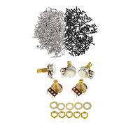 Gvvsjgdbis 200 Pcs Bass and Guitar Pickguard Mounting Screws Scratch Plate, Silver and Black & 5 Pcs Guitar Potentiometer Audio Volume Tone Pots Switch Control A500K Taper Potentiometers Gold