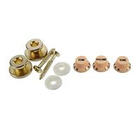 Gvvsjgdbis 2Pcs Golden Strap Button with Mounting Screw with New Cream Dark Blue Font 1 Volume & 2 Tone Guitar Control Knobs