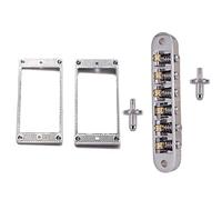 Gvvsjgdbis 2Pcs Humbucker Pickup Ring Metal Curved Bottom Frame for LP Parts & 1x Silver Tune-O- Electric Roller Saddle Bridge Lp Electric Guitar Bridge