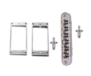Gvvsjgdbis 2Pcs Humbucker Pickup Ring Metal Curved Bottom Frame for LP Parts & 1x Silver Tune-O- Electric Roller Saddle Bridge Lp Electric Guitar Bridge