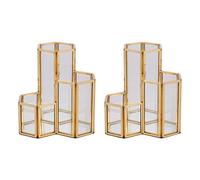Gvvsjgdbis 2X Glass Copper Hexagon Composite Pen Holder Makeup Brush Glass Box Multifunction Desktop Organizer Office Accessories
