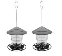 Gvvsjgdbis 2X Wild Bird Feeder, Outside Squirrel Proof Bird Feeder, Hanging Wild Bird Feeder with Round Shaped Roof Grey