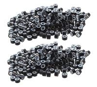 Gvvsjgdbis 400 Pcs Black 5mm Silicone Lined Micro-Ring Links Beads Linkies for I Stick Hair EXtension Installation and Feathers