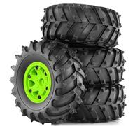 Gvvsjgdbis 4pcs 128mm 1/10- Beadlock Wheel Rim Rubber Tire Set for 1/10 RC Crawler Car TRX4 D90 D110 Axial SCX10 Green