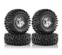 Gvvsjgdbis 4pcs 98mm 1.9inch Metal Beadlock Wheel Rim Rubber Tire Set for 1/10 RC Crawler Car TRX4 D90 D110 Axial SCX10, Sliver