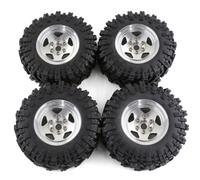 Gvvsjgdbis 4pcs 98mm Metal 1.9Inch Beadlock Wheel Rim Rubber Tire Set for 1/10 RC Crawler Car TRX4 D90 Axial SCX10 II III Silver