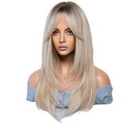 Gvvsjgdbis 64cm European and American Simulation Wig Female Long Hair Center Parted Full Set Long Hair Female Set Wig Easy to Use,B