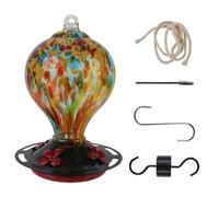 Gvvsjgdbis Bird Feeder with 5 Perches Hand Blown Glass Bird Feeders for Outdoors Hanging 30 Fuild Oz,C