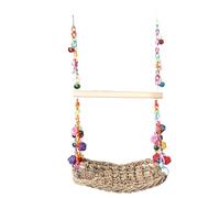 Gvvsjgdbis Bird Swing Toys with Bells Bird Seagrass Woven Platform with Wood Perch Stand,Bird Climb Hanging Hammock