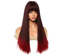 Gvvsjgdbis Black Gradient Red 62cm Cosplay Wig Europe and America Long Straight Hair Gradient Color Cover Wig Easy to Use