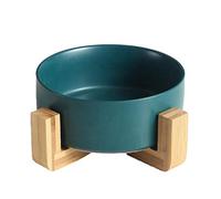 Gvvsjgdbis Ceramic Round Dog-Cat Bowl Food Water Elevated Dish for Pet, with Wood Stand, Bowl with Stand A