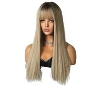 Gvvsjgdbis Champagne Blonde Dyed Brown 64cm Cosplay Wig Europe and America Long Straight Hair Gradient Covering Wig