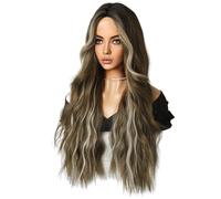 Gvvsjgdbis Female Long Curly Hair Bangs Water Ripple Chemical Fiber Wig Long Curly Wig Brown Beige Dyed 72cm