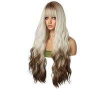 Gvvsjgdbis Female Long Curly Hair Bangs Water Ripple Chemical Fiber Wig Long Curly Wig Silver White Hair Tail Dyeing Brown 80cm