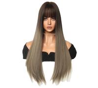 Gvvsjgdbis Gradient Pencil Gray 69cm Cosplay Wig Europe and America Long Straight Hair Gradient Color Covering Wig Easy Install