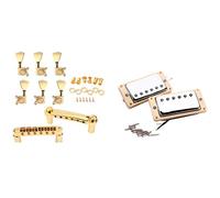 Gvvsjgdbis Neck & Bridge Pickup Chrome with Yellow Frame & A Set Gold String Saddle Tune-O- Bridge & Tailpiece