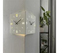 GVXOX Led Corner Clock, Double Sided Corner Wall Clock, Decorative Silent Wall Clock with Voice Sensor Light, for Bedroom Living Room Decor (Color : White)