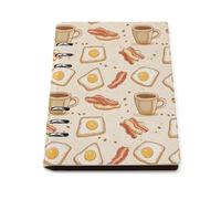 GVYGVY College Ruled Notebooks for School - Bacon Coffee Egg Print Pu Leather Travel A5 Lined Book Journal for Women Men, 90 Pages, Hardcover Refillable Notebook Paper for Writing Business