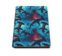 GVYGVY College Ruled Notebooks for School - Blue Red Hammerhead Sharks Print Pu Leather Travel A5 Lined Book Journal for Women Men, 90 Pages, Hardcover Refillable Notebook Paper for Writing Business