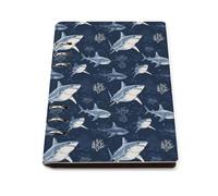 GVYGVY College Ruled Notebooks for School - Blue Sharks Print Pu Leather Travel A5 Lined Book Journal for Women Men, 90 Pages, Hardcover Refillable Notebook Paper for Writing Business