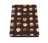 GVYGVY College Ruled Notebooks for School - Cappuccino Latte Coffee Print Pu Leather Travel A5 Lined Book Journal for Women Men, 90 Pages, Hardcover Refillable Notebook Paper for Writing Business