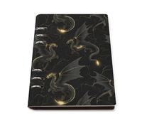 GVYGVY College Ruled Notebooks for School - Cool Black Gold Dragon Print Pu Leather Travel A5 Lined Book Journal for Women Men, 90 Pages, Hardcover Refillable Notebook Paper for Writing Business