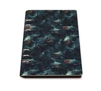 GVYGVY College Ruled Notebooks for School - Cool Dark Sharks Print Pu Leather Travel A5 Lined Book Journal for Women Men, 90 Pages, Hardcover Refillable Notebook Paper for Writing Business