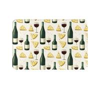 GVYGVY Front Door Mat Outside Indoor Outdoor Entrance - Red Wine Cheese Print Kitchen Rugs Mats for Floor, Washable Thin Bathroom Rugs Fit Under Door, Bath Mat for Bathroom 16 * 24in